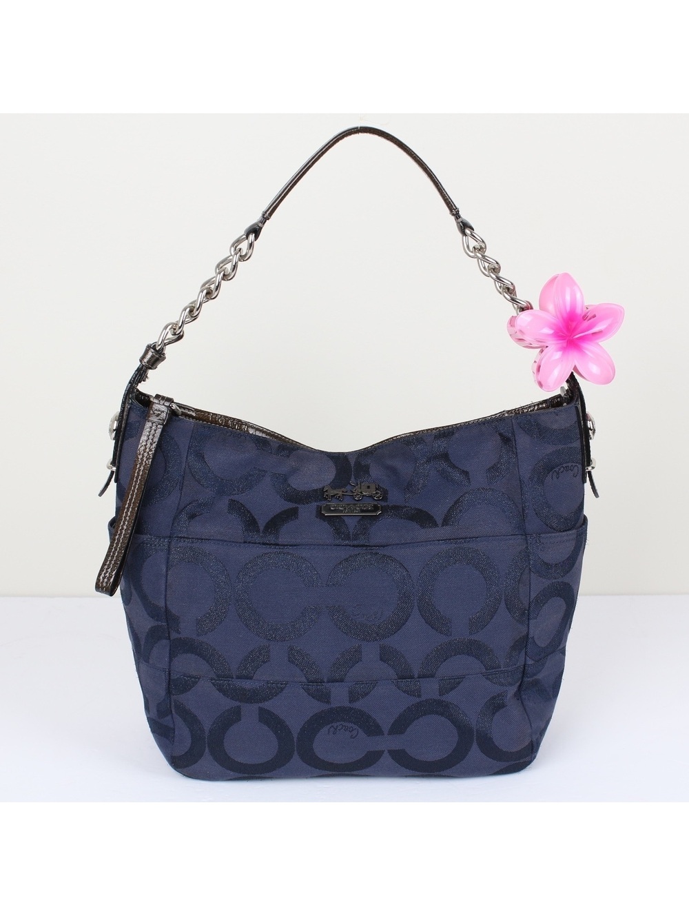Coach Tribeca Navy Blue Glitter Signature Canvas Hobo Shoulder Bag 14188